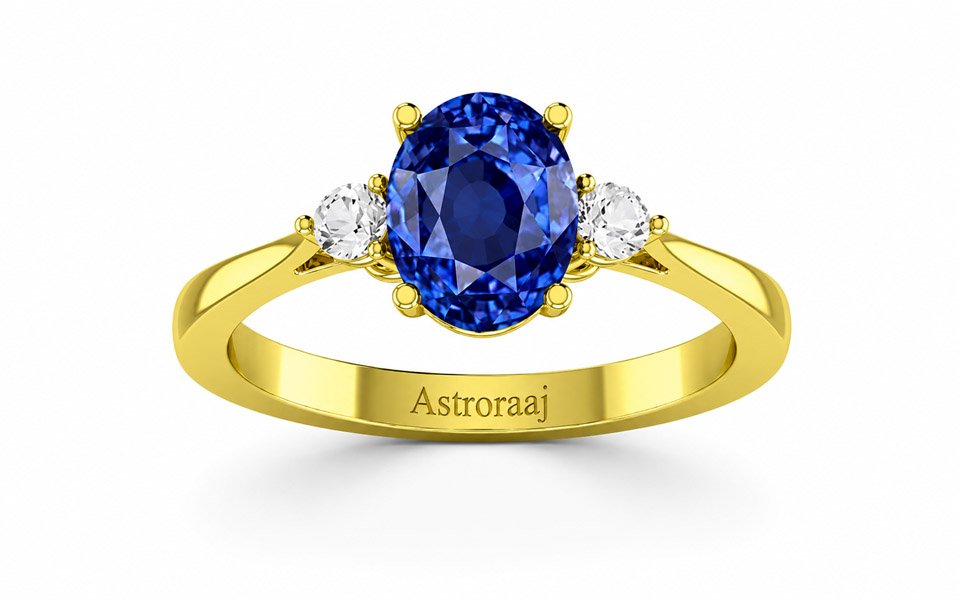 Classic Blue Sapphire Round Diamond Gold Engagement Ring