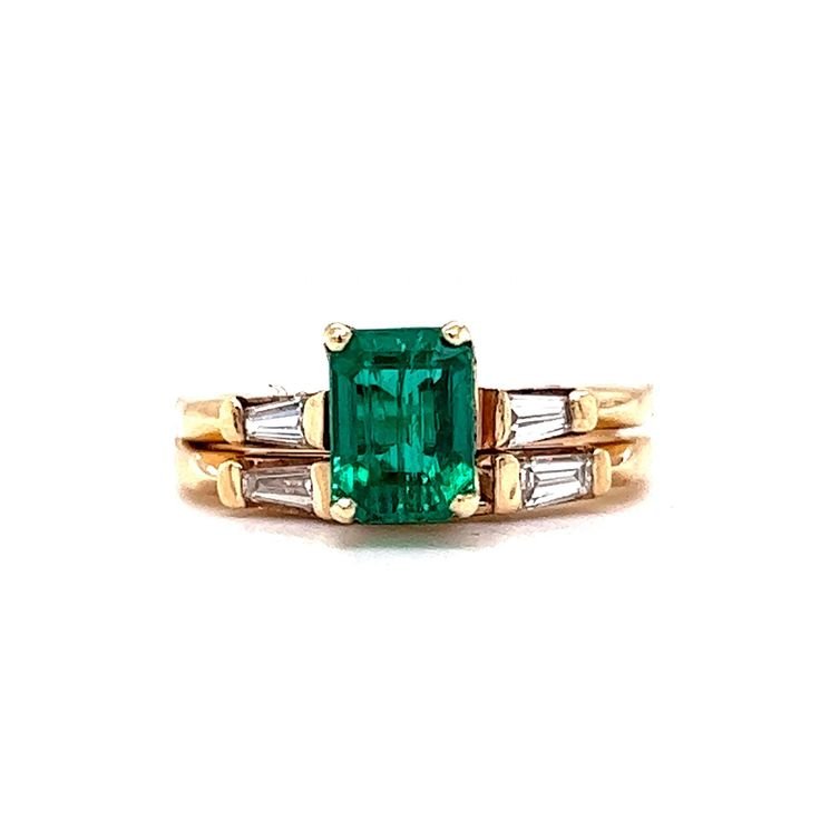 Channel Set Baguette Diamond Emerald Rose Gold Engagement Ring - hover