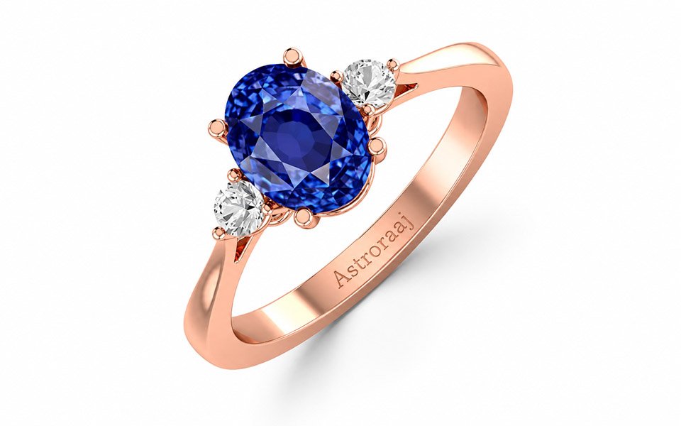 Elegant Blue Sapphire Halo Diamond Gold Engagement Ring - hover